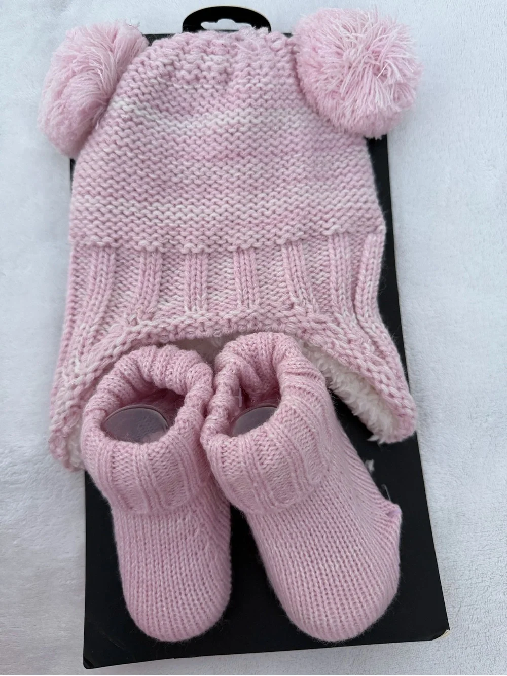 Baby Phat Pink Knit Pom-Pom Booties and Hat Set Size 0-6M